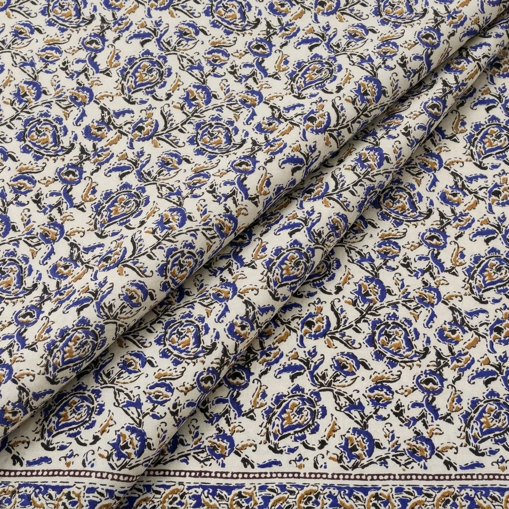 Folded Floral Blue Floral Cotton Fabric