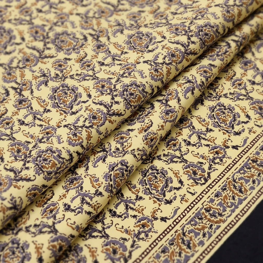 Folded Floral Yellow Floral Cotton Fabric