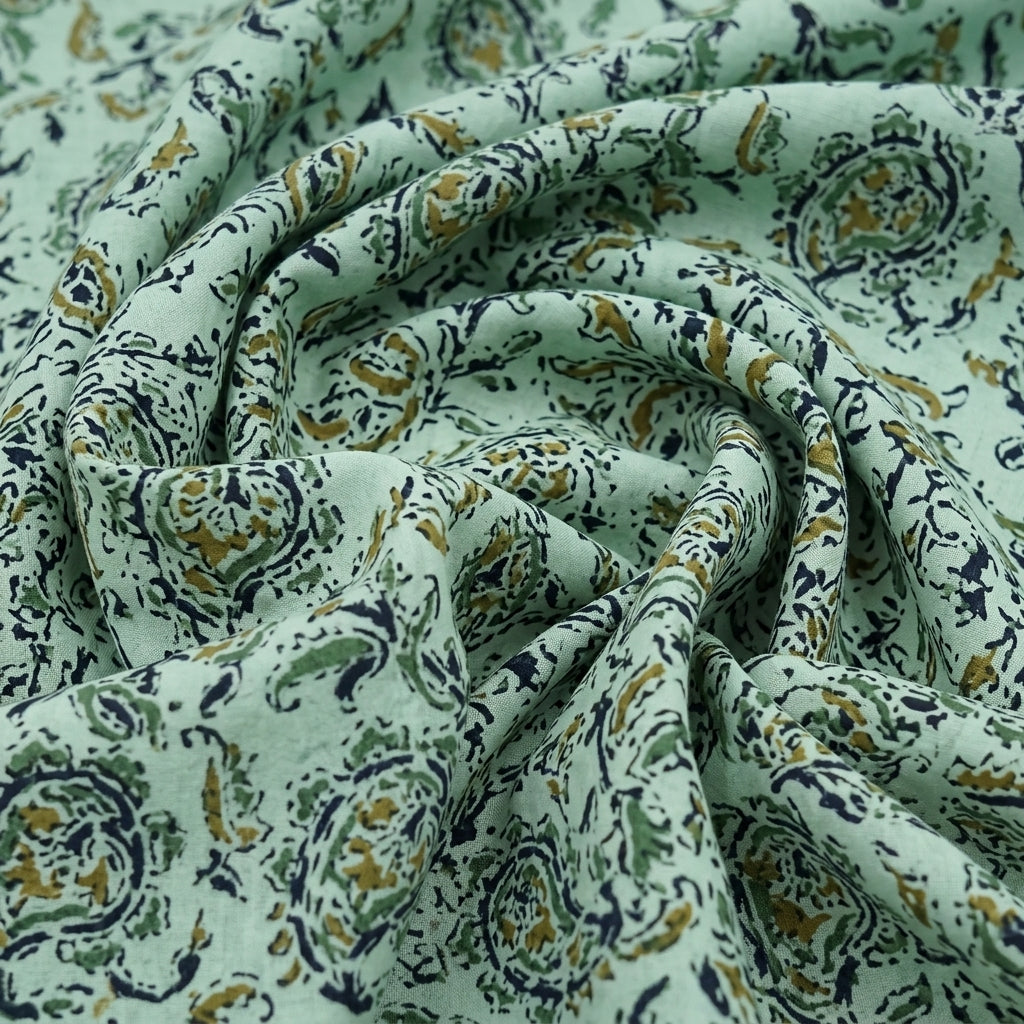 Swirled Floral Green Floral Cotton Fabric