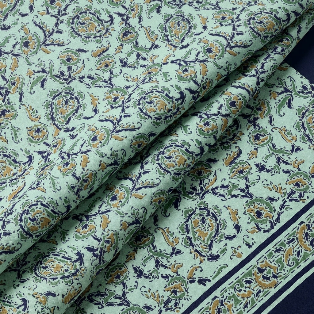 Folded Floral Green Floral Cotton Fabric