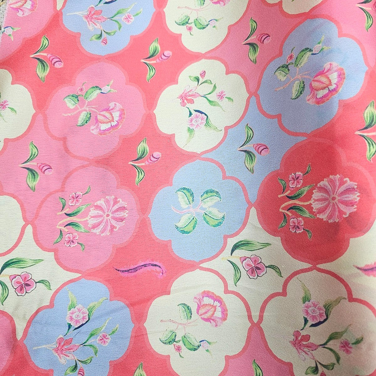 Pink Floral Satin Fabric - EB9656 - EB9656 - Flat fabric