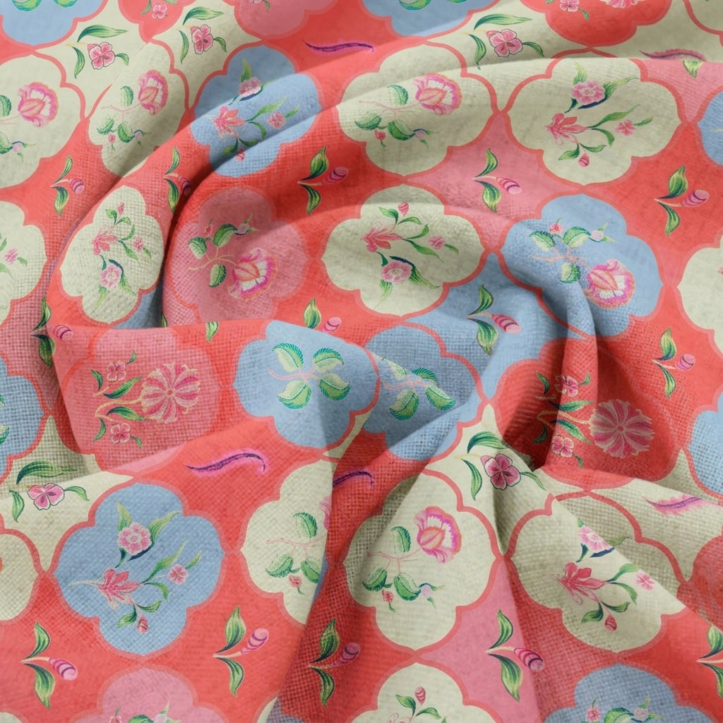 Swirled Floral Pink Floral Satin Fabric