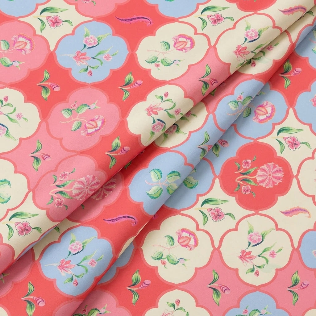 Folded Floral Pink Floral Satin Fabric