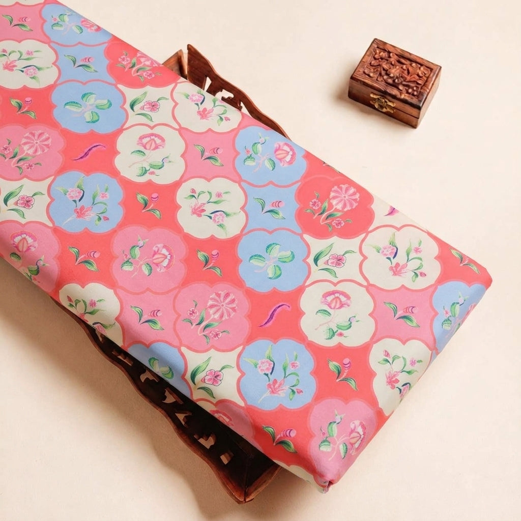 Folded Pink Floral Satin Fabric Highlighting and Texture