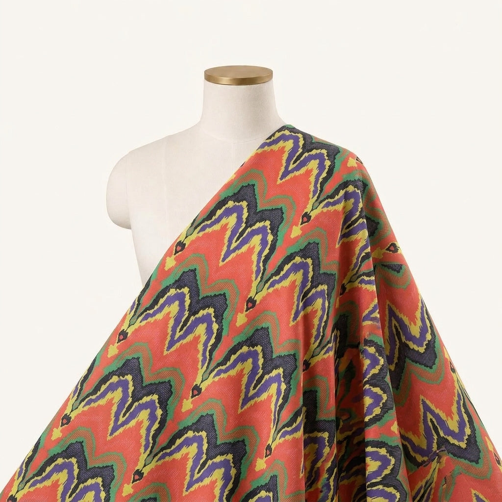 Abstract Orange Abstract Georgette Fabric Draped as a saree