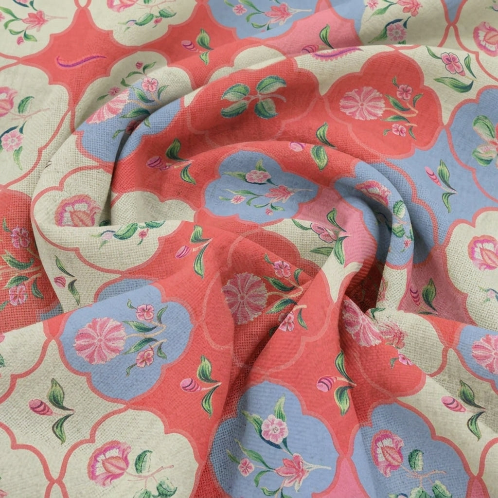 Swirled Floral Pink Floral Georgette Fabric