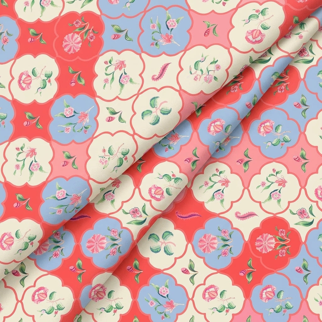 Folded Floral Pink Floral Georgette Fabric