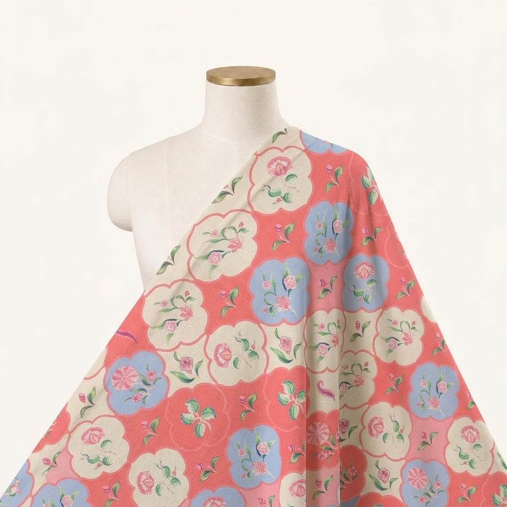Floral Pink Floral Georgette Fabric Draped as a saree