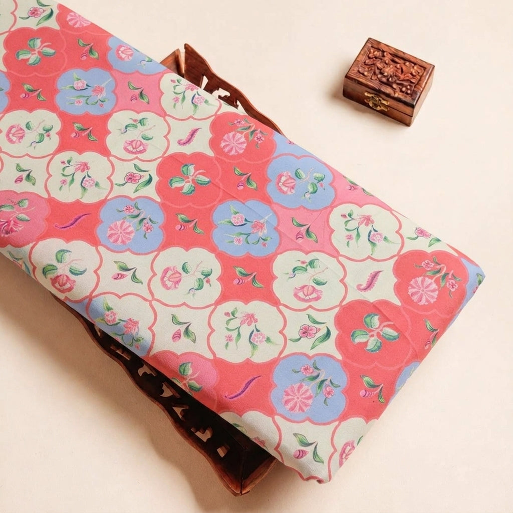 Folded Pink Floral Georgette Fabric Highlighting and Texture
