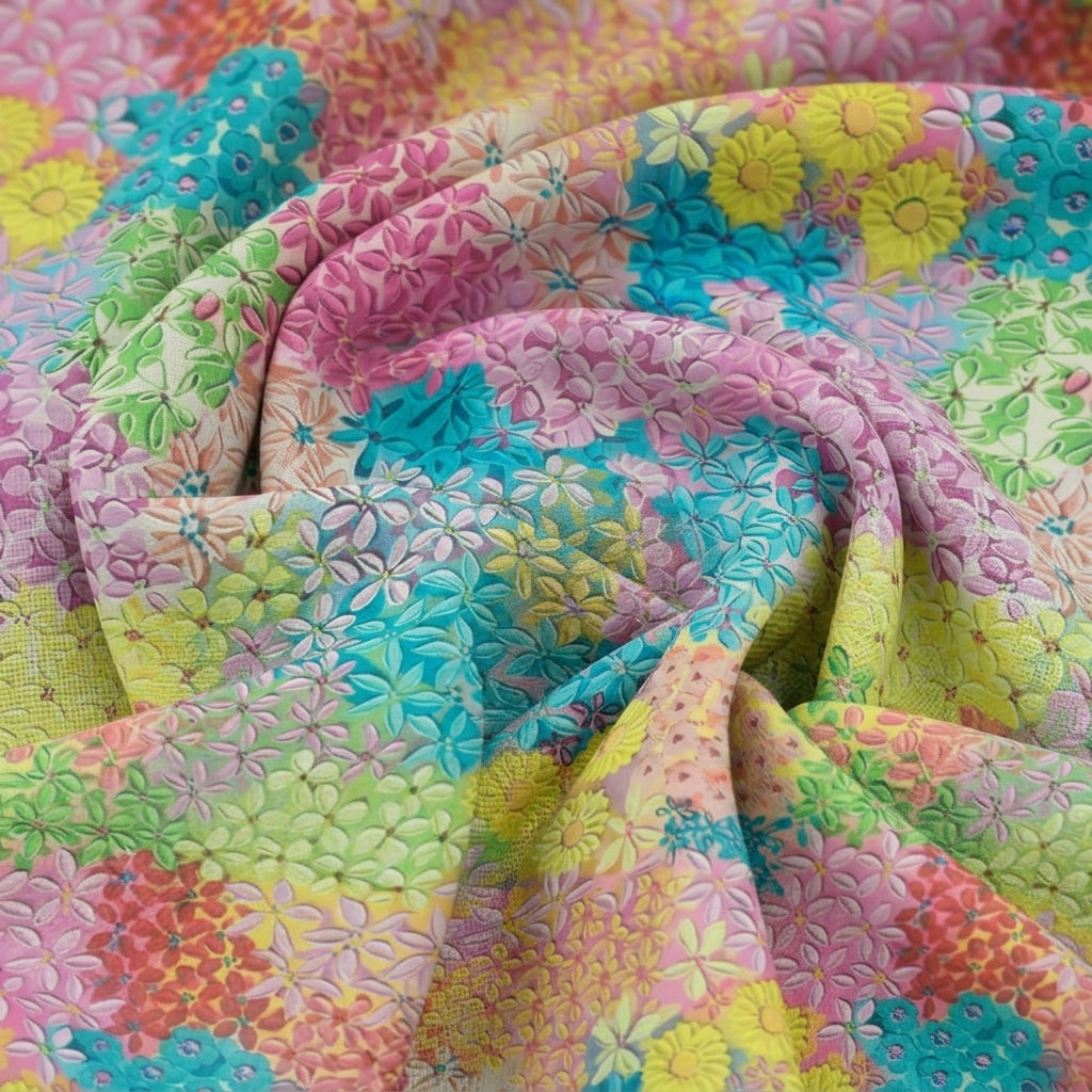 Swirled Floral Multicolor Floral Georgette Fabric