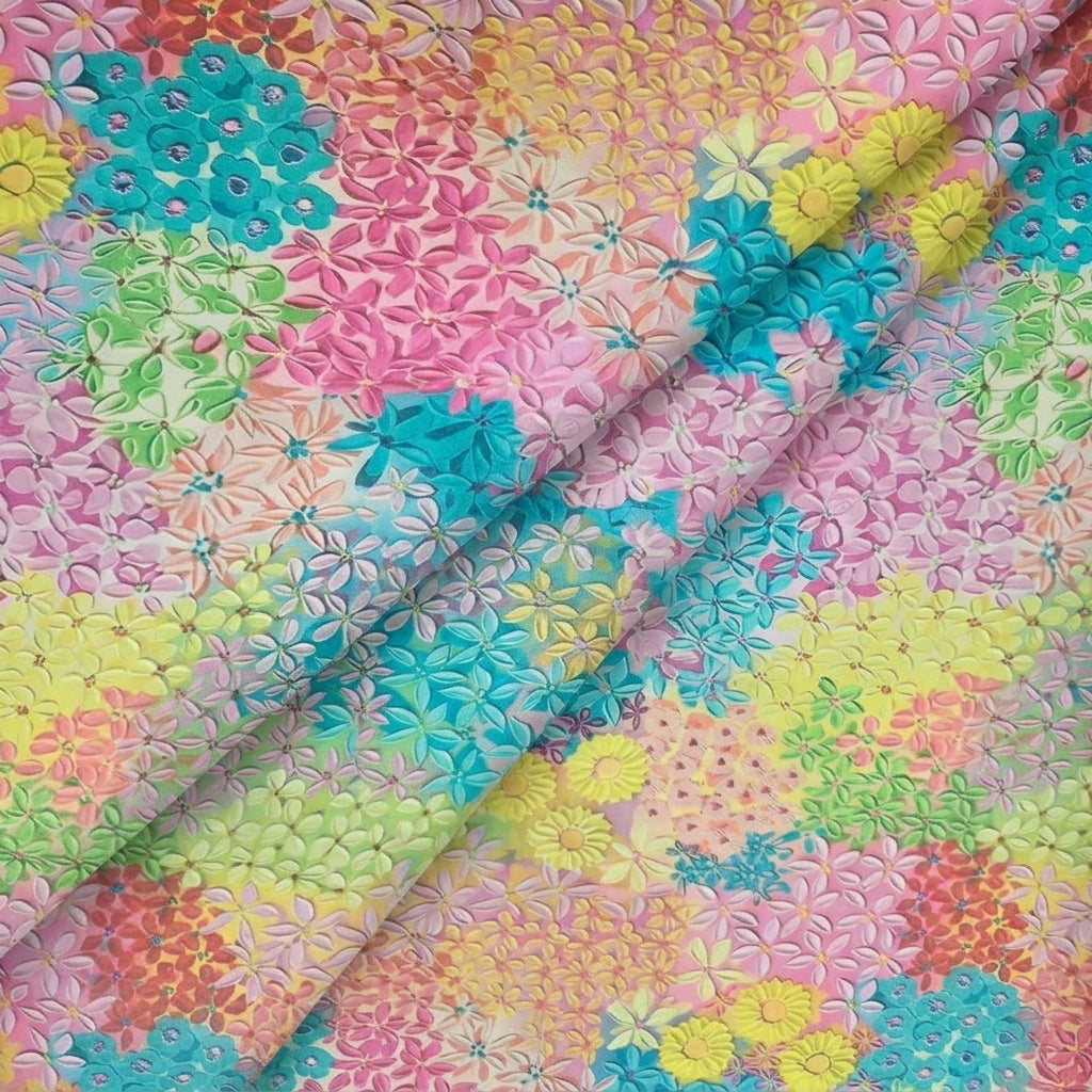 Folded Floral Multicolor Floral Georgette Fabric