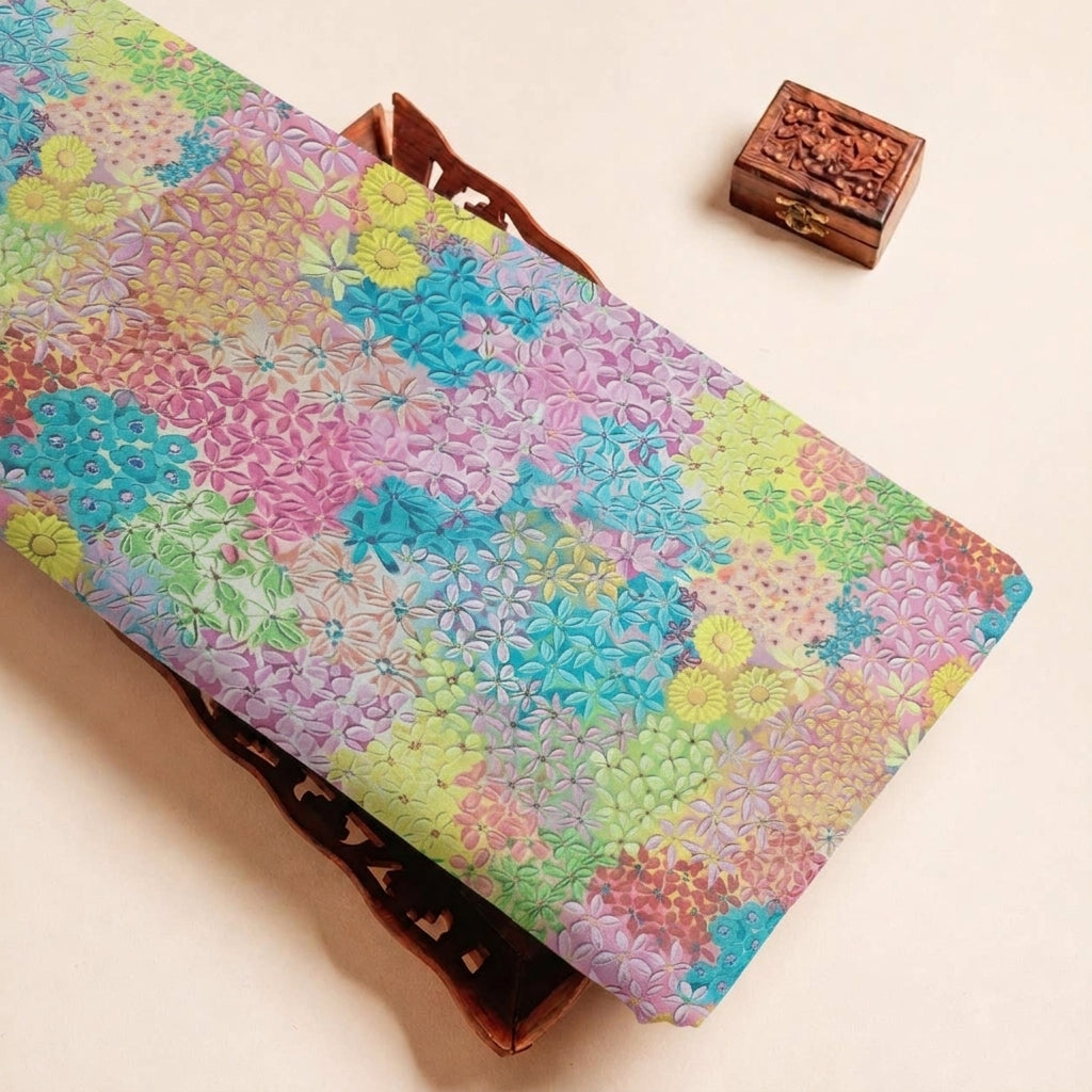 Folded Multicolor Floral Georgette Fabric Highlighting and Texture