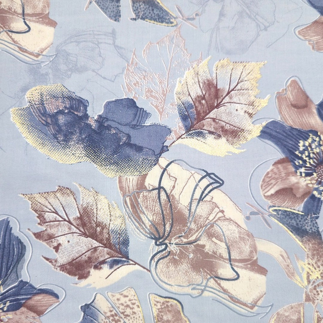 Blue Floral Cotton Fabric - EB9898