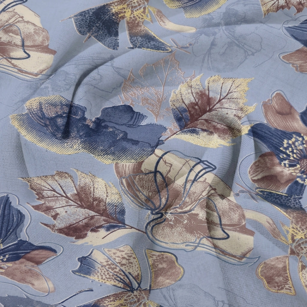 Blue Floral Cotton Fabric - EB9898