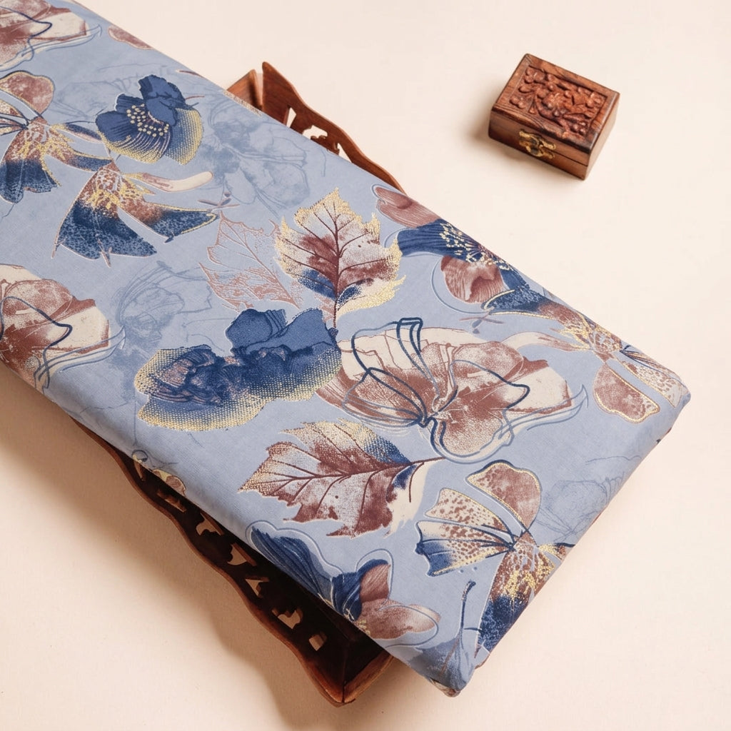 Blue Floral Cotton Fabric - EB9898