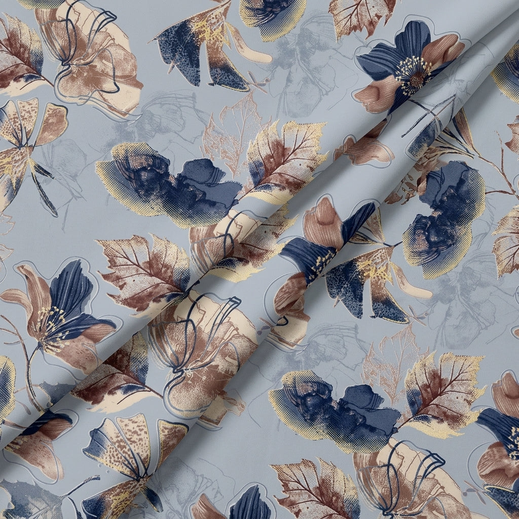Blue Floral Cotton Fabric - EB9898