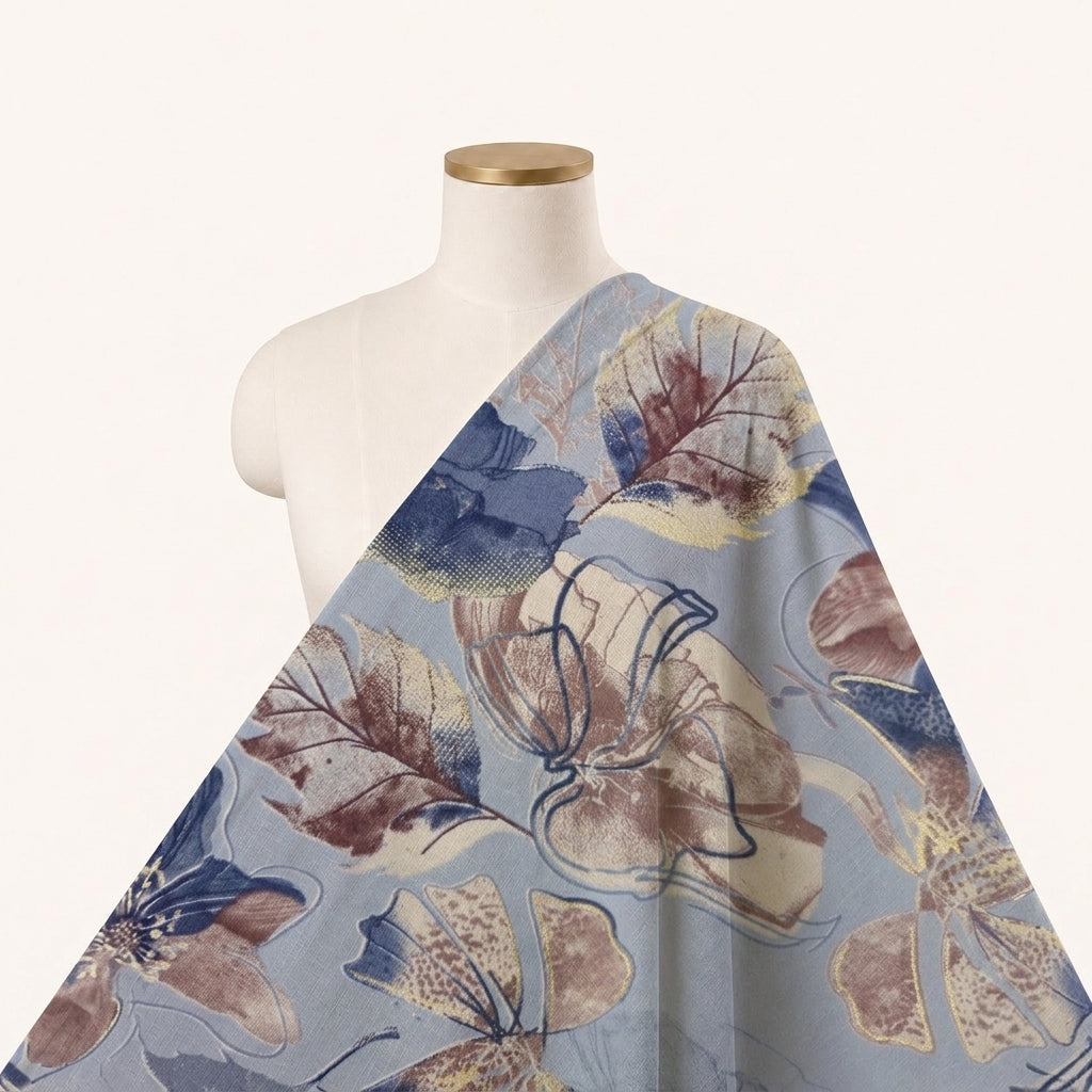 Blue Floral Cotton Fabric - EB9898