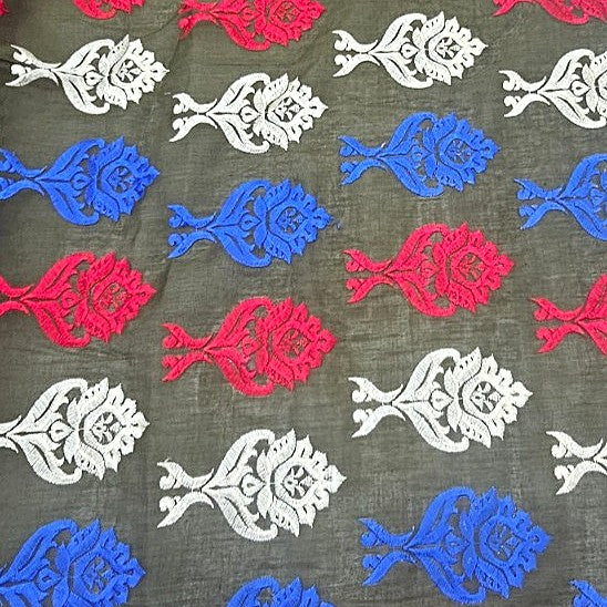 Dark Green Embroidery Cotton Fabric - EC10002 - EC10002 - Flat fabric