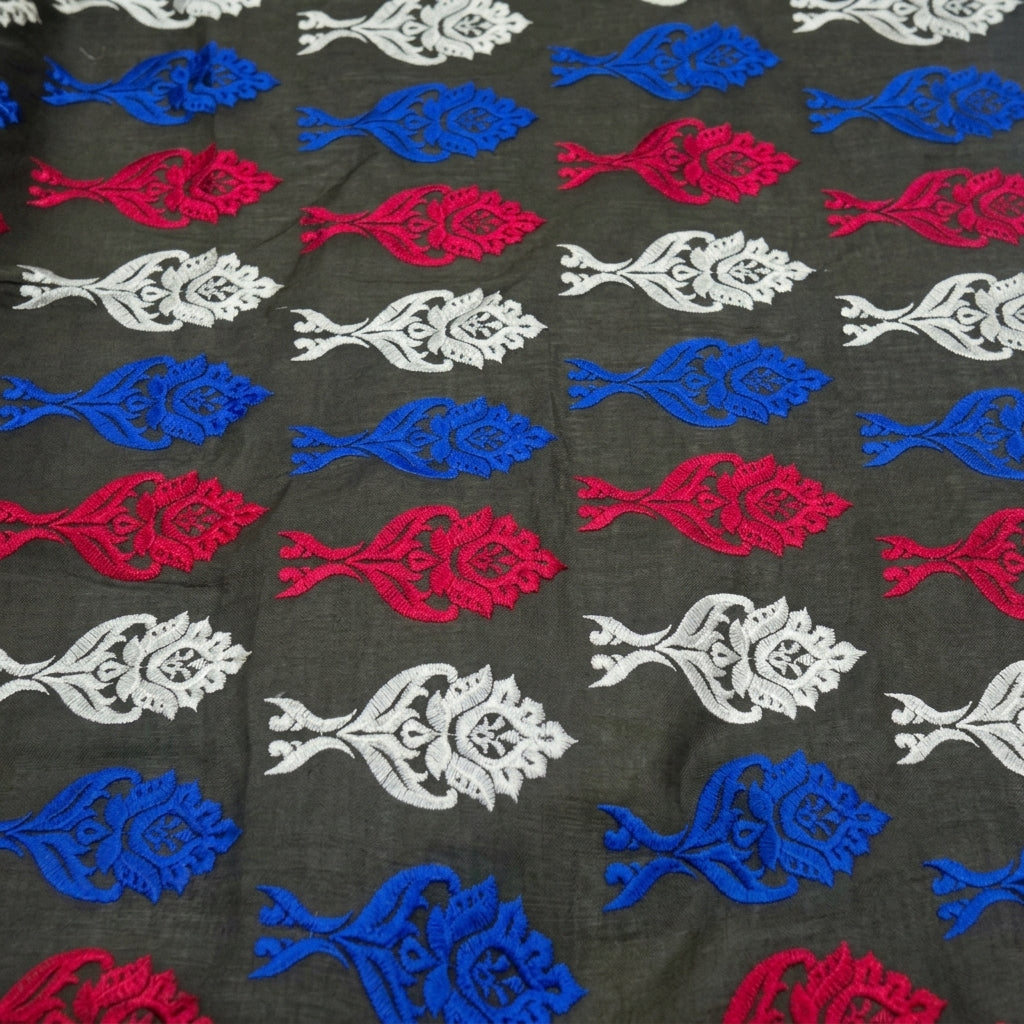 Swirled Embroidery Dark Green Embroidery Cotton Fabric