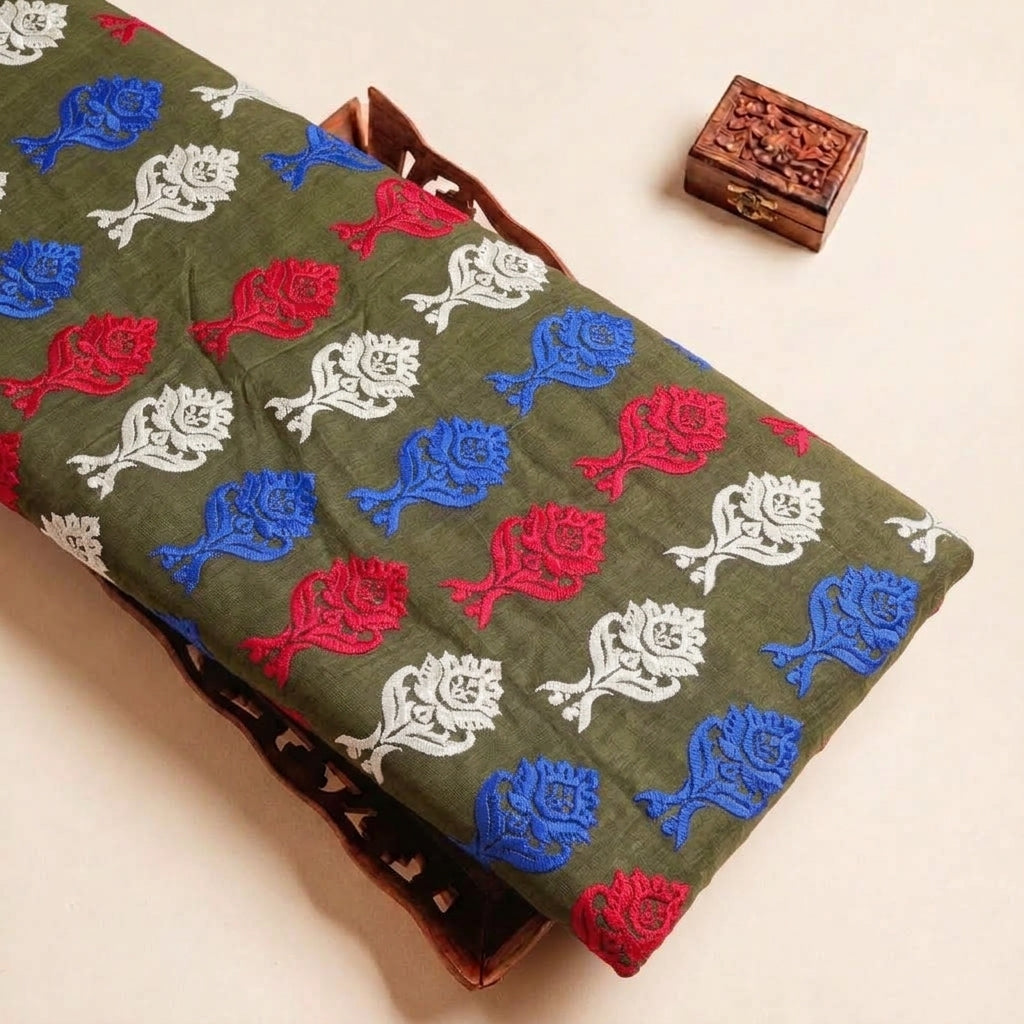 Dark Green Embroidery Cotton Fabric - EC10002 - EC10002 - tray_4