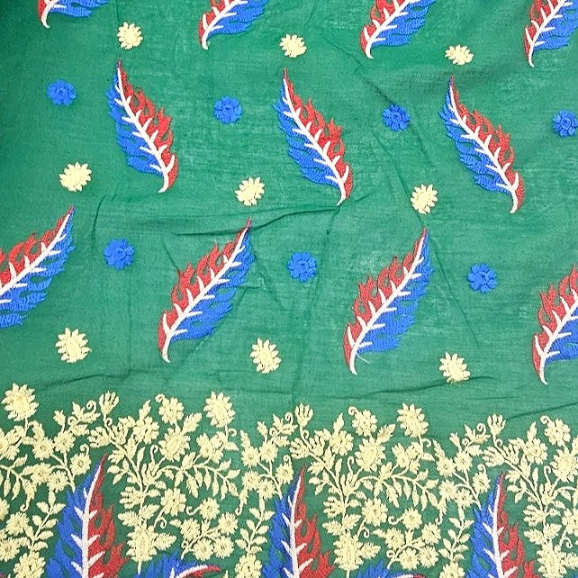 Green Embroidery Cotton Fabric - EC10005 - EC10005 - Flat fabric