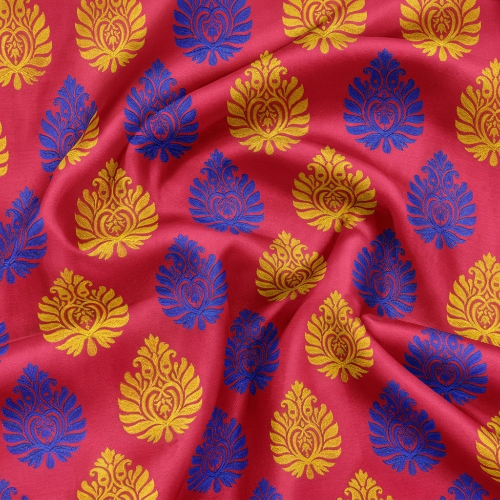 Swirled Embroidery Red Embroidery Cotton Fabric