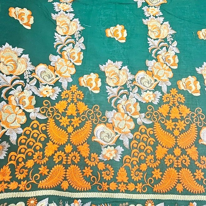 Green Embroidery Cotton Fabric - EC10008 - EC10008 - Flat fabric