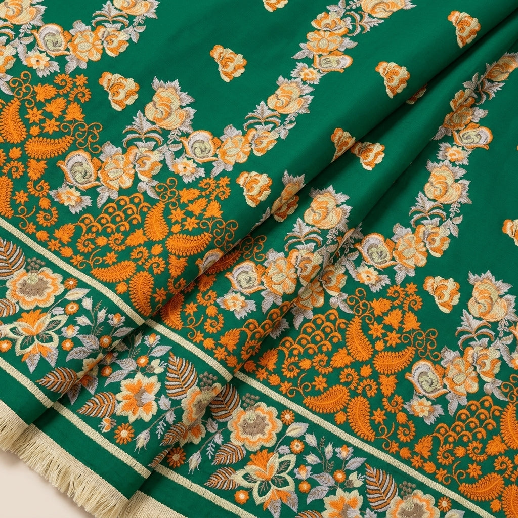 Green Embroidery Cotton Fabric - EC10008 - EC10008 - folds