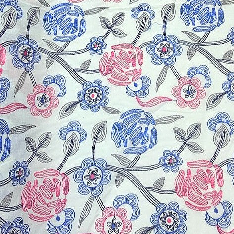 Light Blue Embroidery Cotton Fabric - EC10010 - EC10010 - Flat fabric