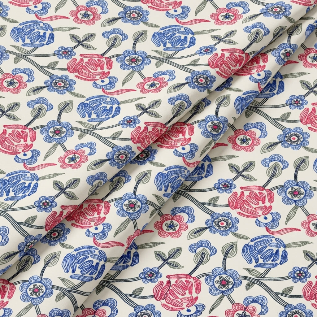 Folded Embroidery Light Blue Embroidery Cotton Fabric