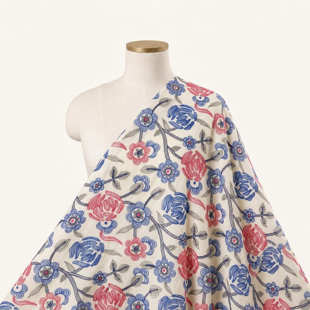 Embroidery Light Blue Embroidery Cotton Fabric Draped as a saree
