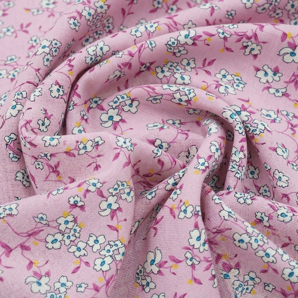 Swirled Floral Pink Floral Cotton Fabric