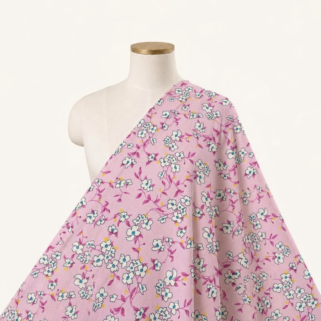 Floral Pink Floral Cotton Fabric Draped as a saree