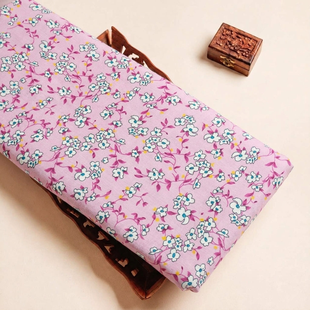 Folded Pink Floral Cotton Fabric Highlighting and Texture