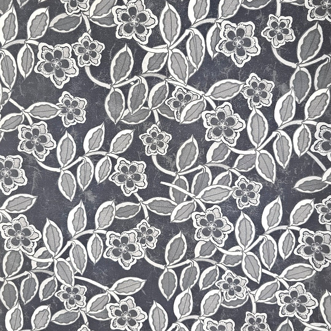 Black Floral Crepe Fabric - EC10573 - EC10573 - Flat fabric