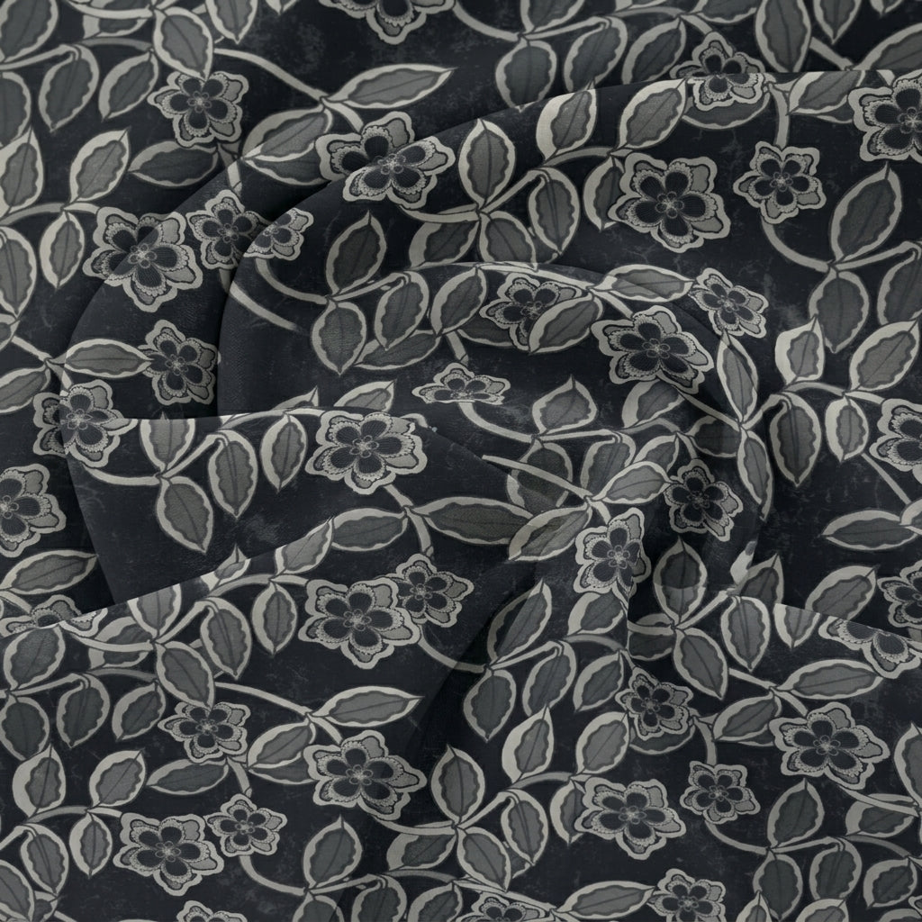 Swirled Floral Black Floral Crepe Fabric