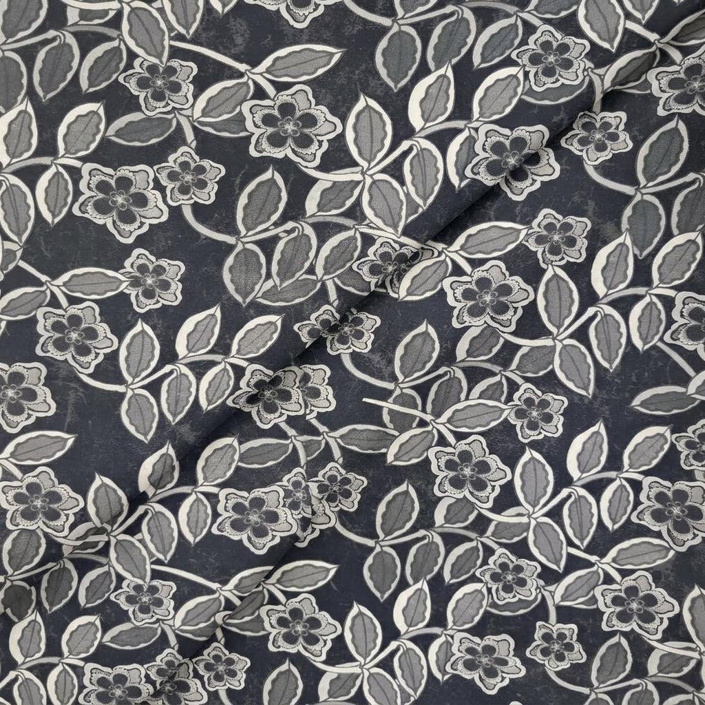 Folded Floral Black Floral Crepe Fabric