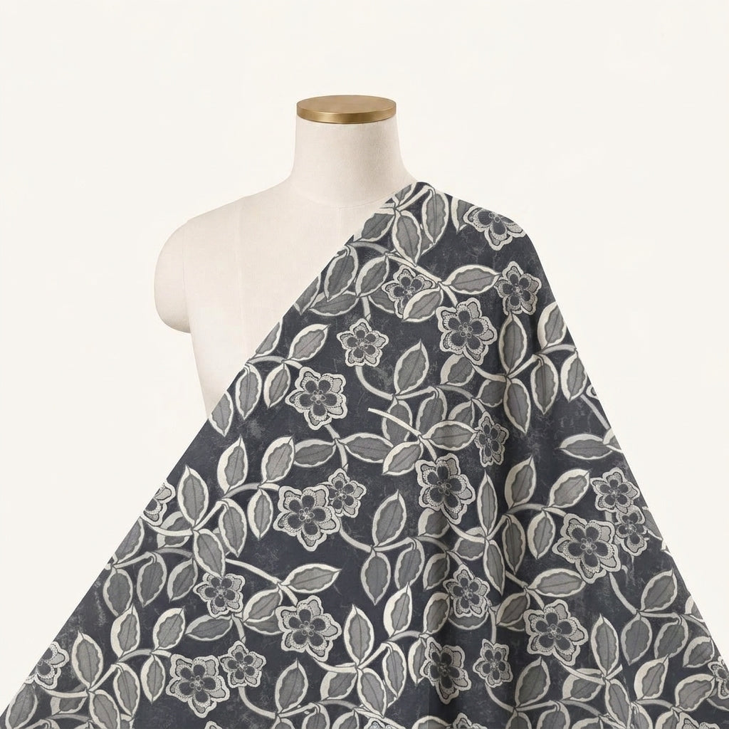 Floral Black Floral Crepe Fabric Draped as a saree