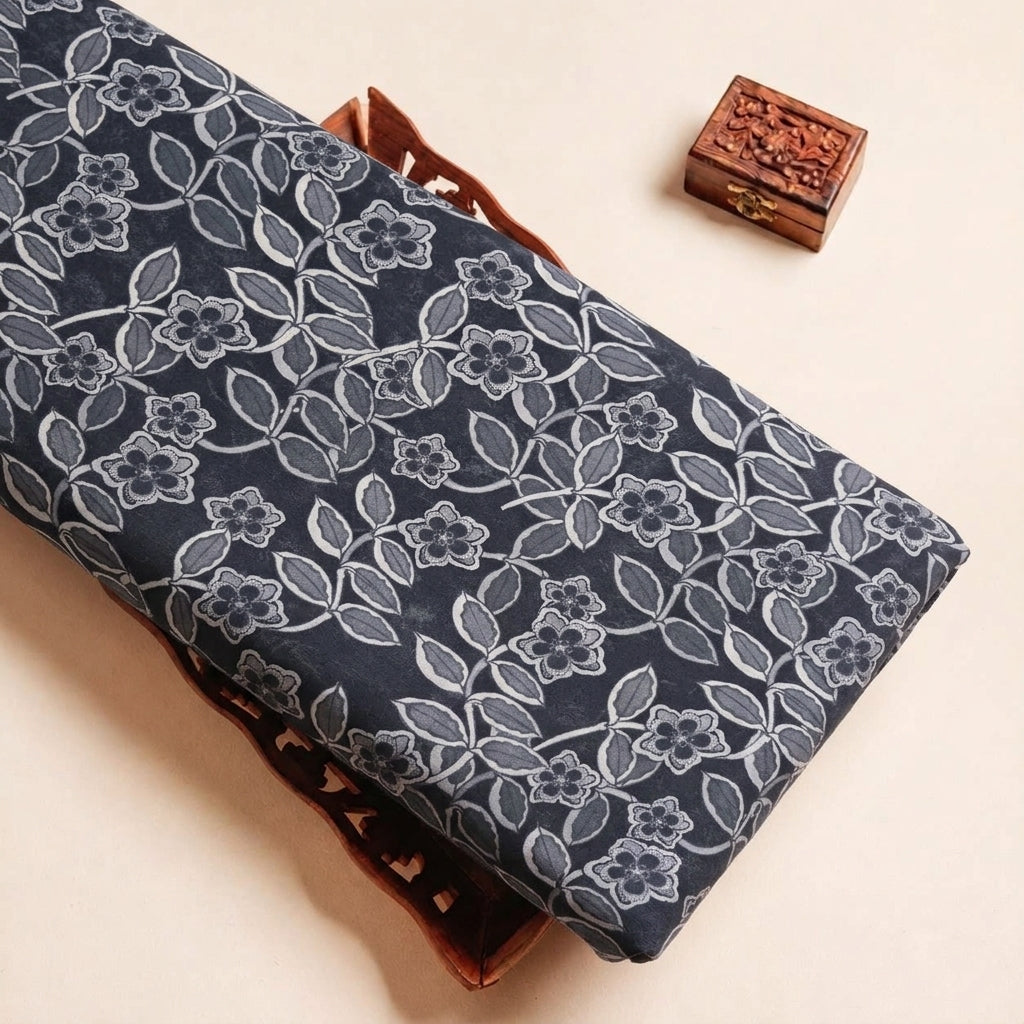 Folded Black Floral Crepe Fabric Highlighting and Texture