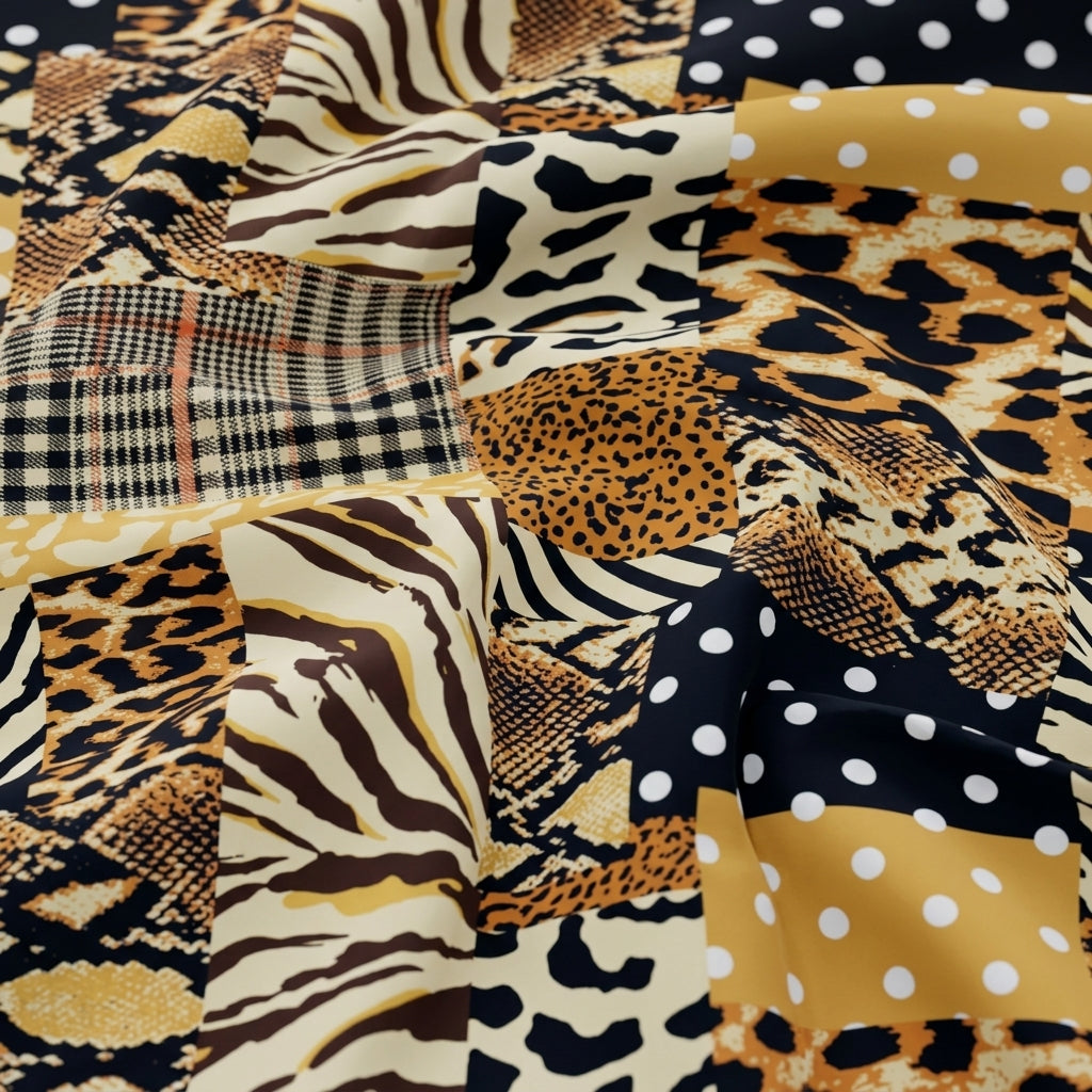 Swirled Animal Print Yellow Animal Print Georgette Fabric