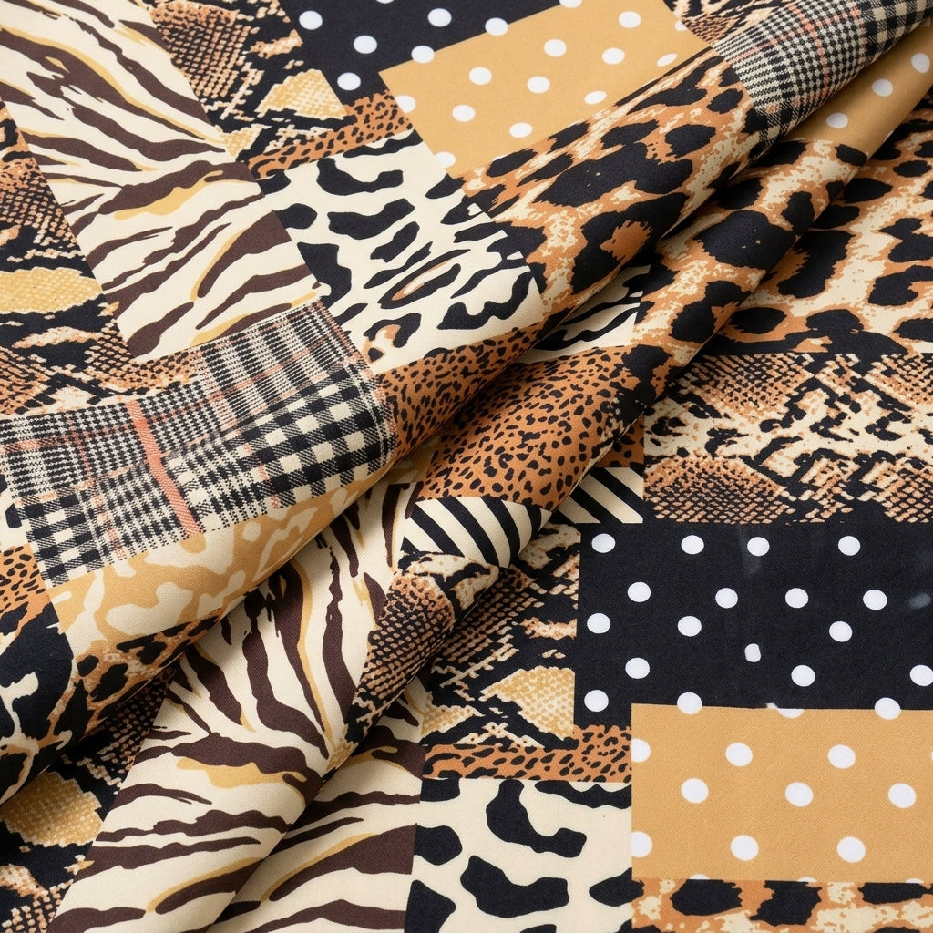 Folded Animal Print Yellow Animal Print Georgette Fabric
