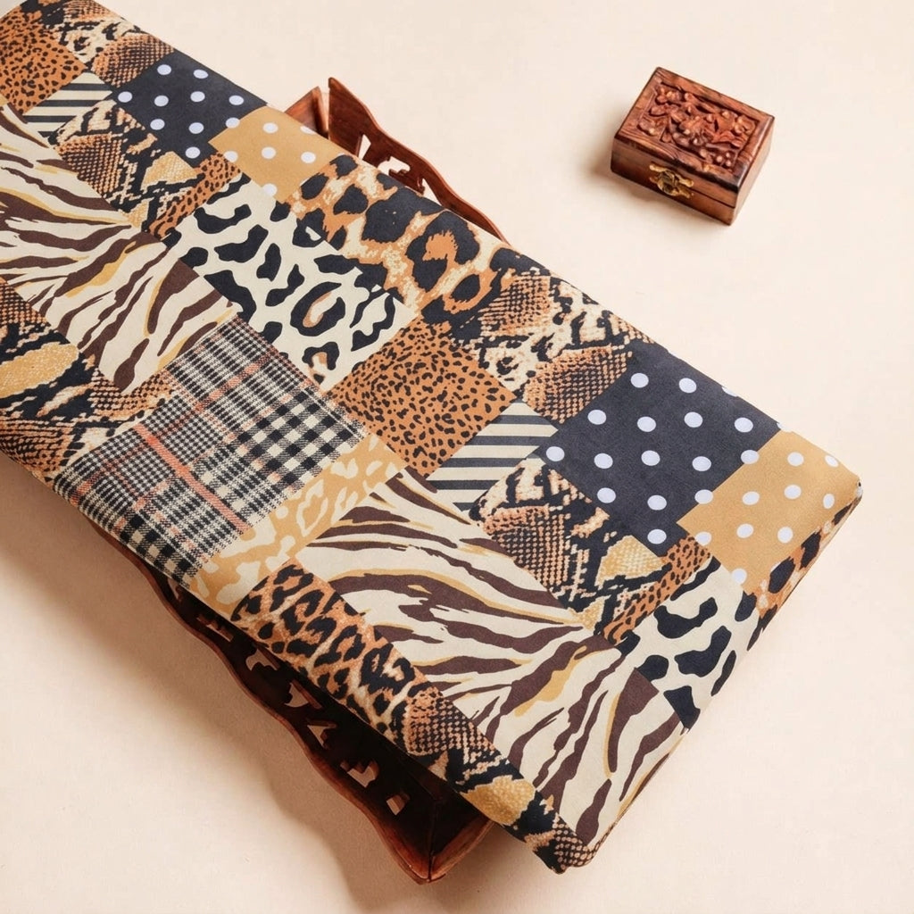 Folded Yellow Animal Print Georgette Fabric Highlighting and Texture