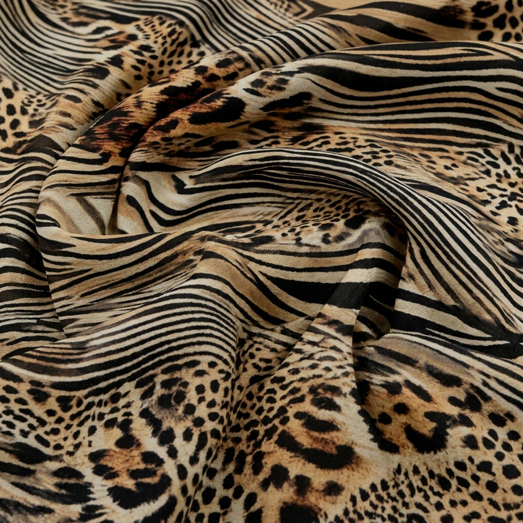 Swirled Animal Print Yellow Animal Print Georgette Fabric