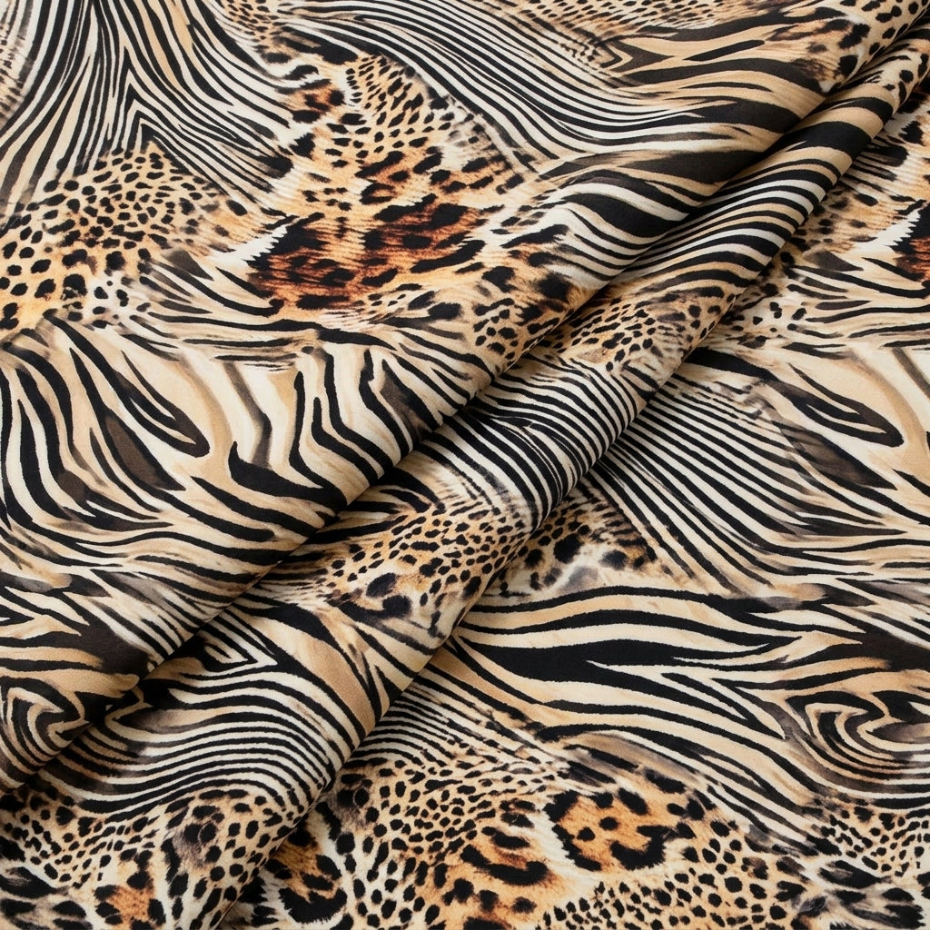 Folded Animal Print Yellow Animal Print Georgette Fabric