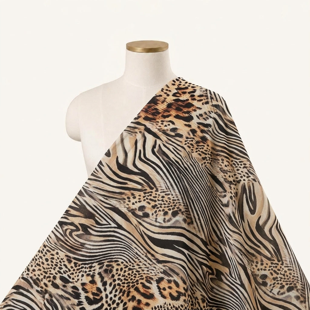 Animal Print Yellow Animal Print Georgette Fabric Draped as a saree