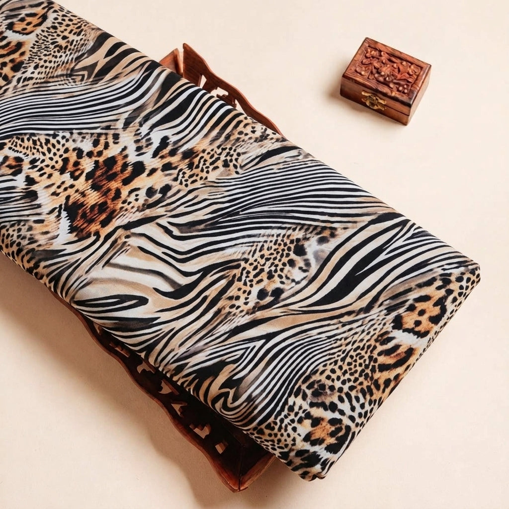 Folded Yellow Animal Print Georgette Fabric Highlighting and Texture