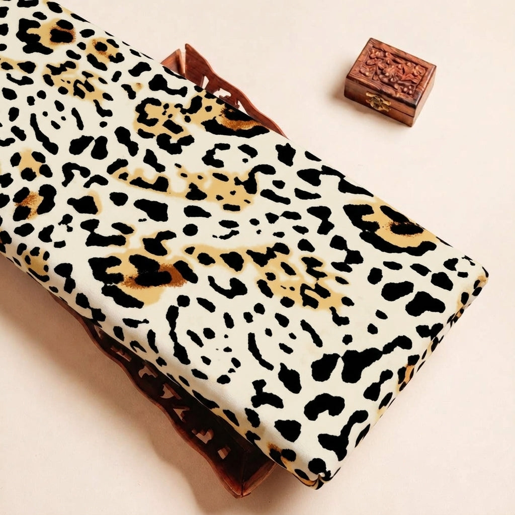 Folded White Animal Print Lycra Fabric Highlighting and Texture