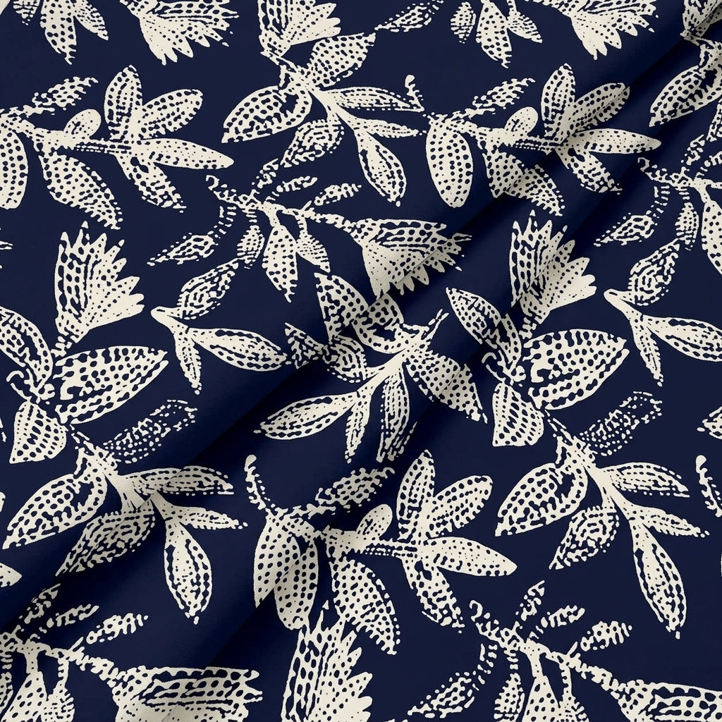 Folded Navy Blue Foil Print Rayon Fabric