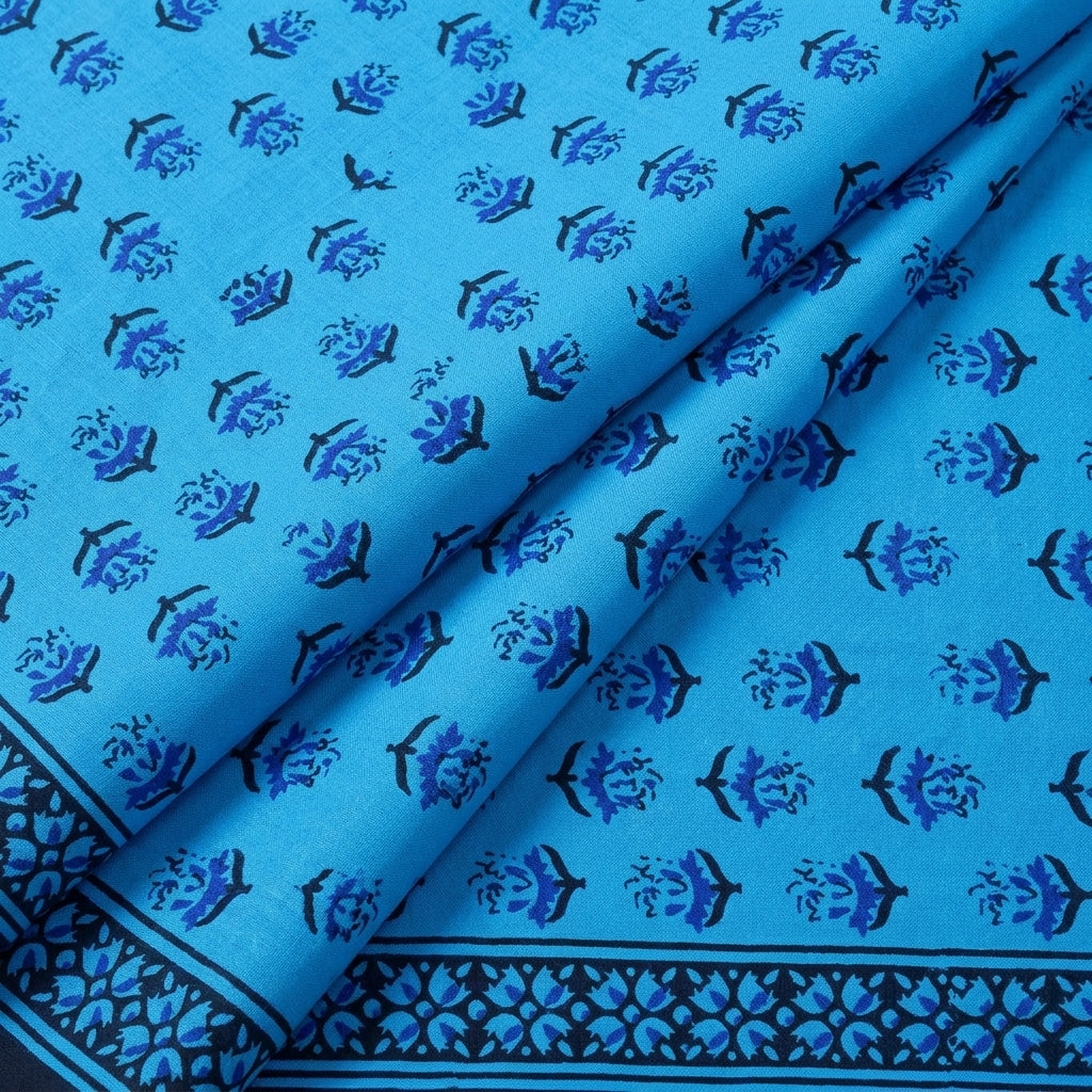 Folded Floral Blue Floral Cotton Fabric