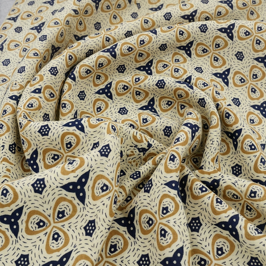 Swirled Floral Yellow Floral Cotton Fabric